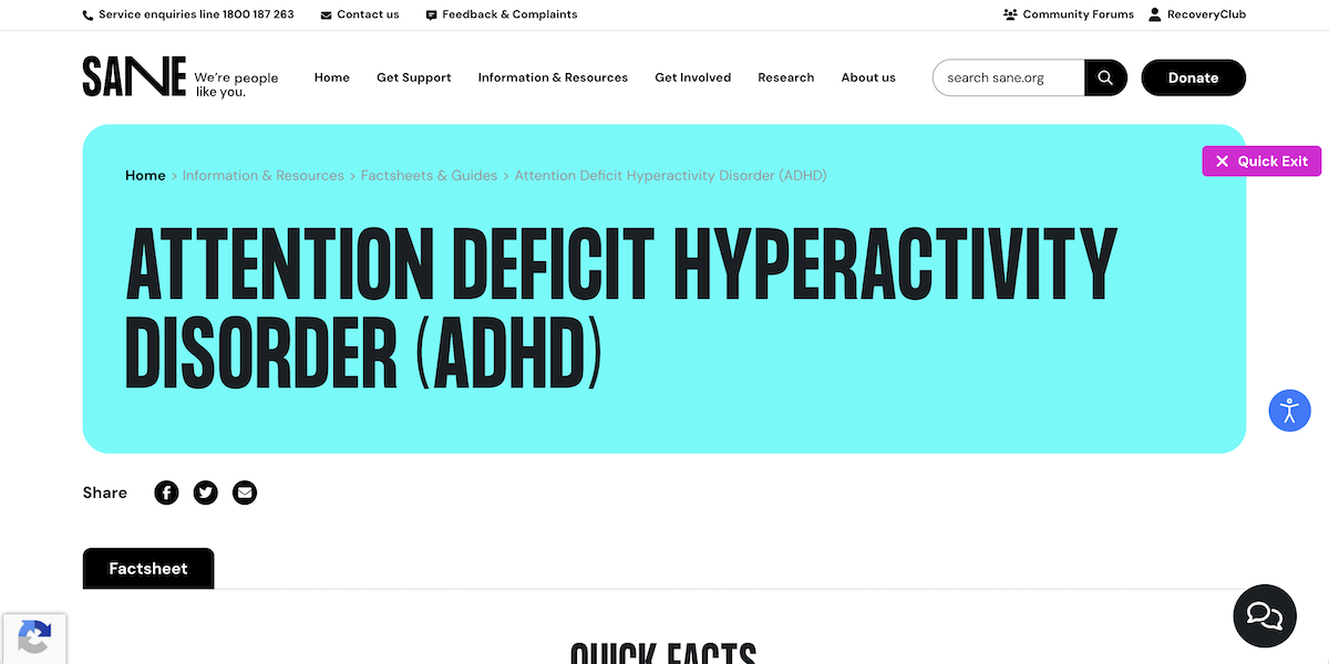 Sane - ADHD Quick Facts